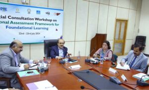 Federal Secretary Ministry of Education Mohiuddin Wani addressing a consultation meeting on assessment framework.