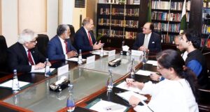 Federal Minister for Finance & Revenue Senator Muhammad Aurangzeb in a meeting with the delegation of Pakistan Tax Bar Association (PTBA)