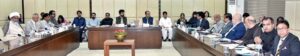Senator Zeeshan Khanzada chairman senate standing committee on overseas Pakistanis and human resource development presiding over a meeting of the committee at Parliament House.