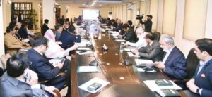 Federal Minister for Finance & Revenue, Muhammad Aurangzeb chairing a meeting of the Cabinet Committee on State-Owned Enterprises (CCoSOEs).
