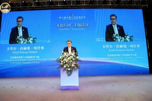 Ambassador of Pakistan to China H.E. Khalil Hashmi addressing at “Open Corps”-themed event hosted by Xinjiang Production and Construction Corps (XPCC) on the sidelines of China-Eurasia Expo.