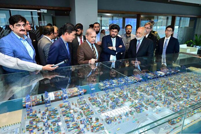 Prime Minister Muhammad Shehbaz Sharif receives briefing about Hutchison Ports Pakistan Terminal at Karachi Port