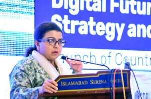 Minister of State for IT and Telecommunication, Ms. Shaza Fatima Khawaja addressing launching ceremony of "Country Digital Ecosystem Diagnostic Report".