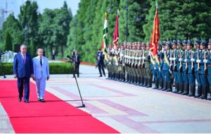 Prime Minister Muhammad Shehbaz Sharif receives guard of honor at the Qasr-e-Millat.