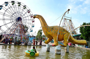 A child enjoying boat riding at Finland Rani bagh