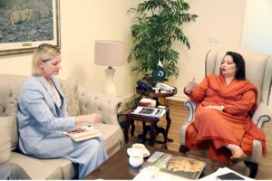 Development Director, British High Commission, Jo Moire calling on Coordinator to PM on Climate Change & Environmental Coordination, Romina Khurshid Alam.