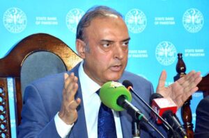 Governor State Bank of Pakistan (SBP) Jameel Ahmad announce Monetary Policy during press conference at State Bank of Pakistan.