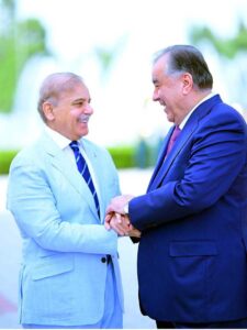 Prime Minister Muhammad Shehbaz Sharif meets the President of Tajikistan H.E. Emomali Rahmon at the Qasr-e-Millat.