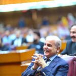 Prime Minister Muhammad Shehbaz Sharif interacts with the Parliamentarians during a session of the National Assembly