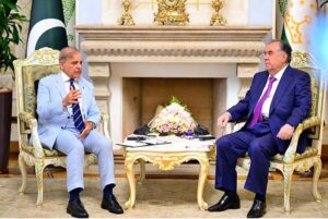 Prime Minister Muhammad Shehbaz Sharif meets the President of Tajikistan H.E. Emomali Rahmon in Qasr-e-Millat, Tajikistan.