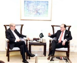 Federal Minister for Finance & Revenue Senator Muhammad Aurangzeb in a meeting with the Chairman Nestle Pakistan and Ex-President Farmers Association of Pakistan