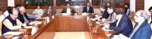 Senator Jam Saifullah Khan, chairman senate standing committee on railways presiding over a meeting of the committee at Parliament House