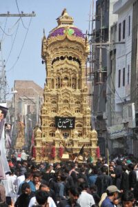 Mourners attending Tazia procession on 10th of Holy Month of Muharramul Harram. Muharram is the mourning month in remembrance of the Shahadat of Hazrat Imam Hussain (RA), the Grandson of the Holy Prophet Mohammad (PBUH).