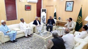 Federal Minister for Interior Mohsin Naqvi in a meeting with a delegation from Kurram led by MNA Hamid Hussain.