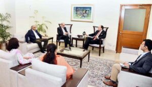 Federal Minister for Finance & Revenue Senator Muhammad Aurangzeb in a meeting with the Chairman Nestle Pakistan and Ex-President Farmers Association of Pakistan