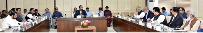 Senator Agha Shahzaib Durrani, chairman senate standing committee on problems of less developed areas presiding over a meeting of the committee at Parliament House