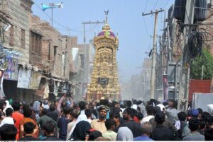 Mourners attending Tazia procession on 10th of Holy Month of Muharramul Harram. Muharram is the mourning month in remembrance of the Shahadat of Hazrat Imam Hussain (RA), the Grandson of the Holy Prophet Mohammad (PBUH).