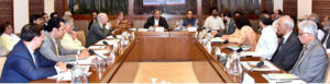 Senator Syed Ali Zafar, chairman senate standing committee on information and broadcasting presiding over a meeting of the committee at Parliament House