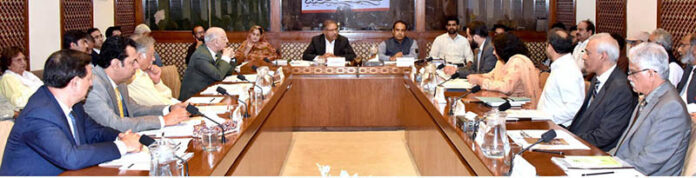 Senator Syed Ali Zafar, chairman senate standing committee on information and broadcasting presiding over a meeting of the committee at Parliament House