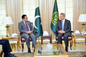The Ambassador of Jordan to Pakistan, Dr. Maen Khreasat calls on to the Minister for Economic Affairs, Mr. Ahad Khan Cheema.