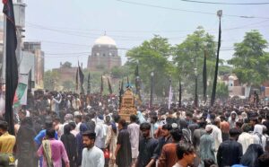 Mourners attending Tazia procession on 10th of Holy Month of Muharramul Harram. Muharram is the mourning month in remembrance of the Shahadat of Hazrat Imam Hussain (RA), the Grandson of the Holy Prophet Mohammad (PBUH).