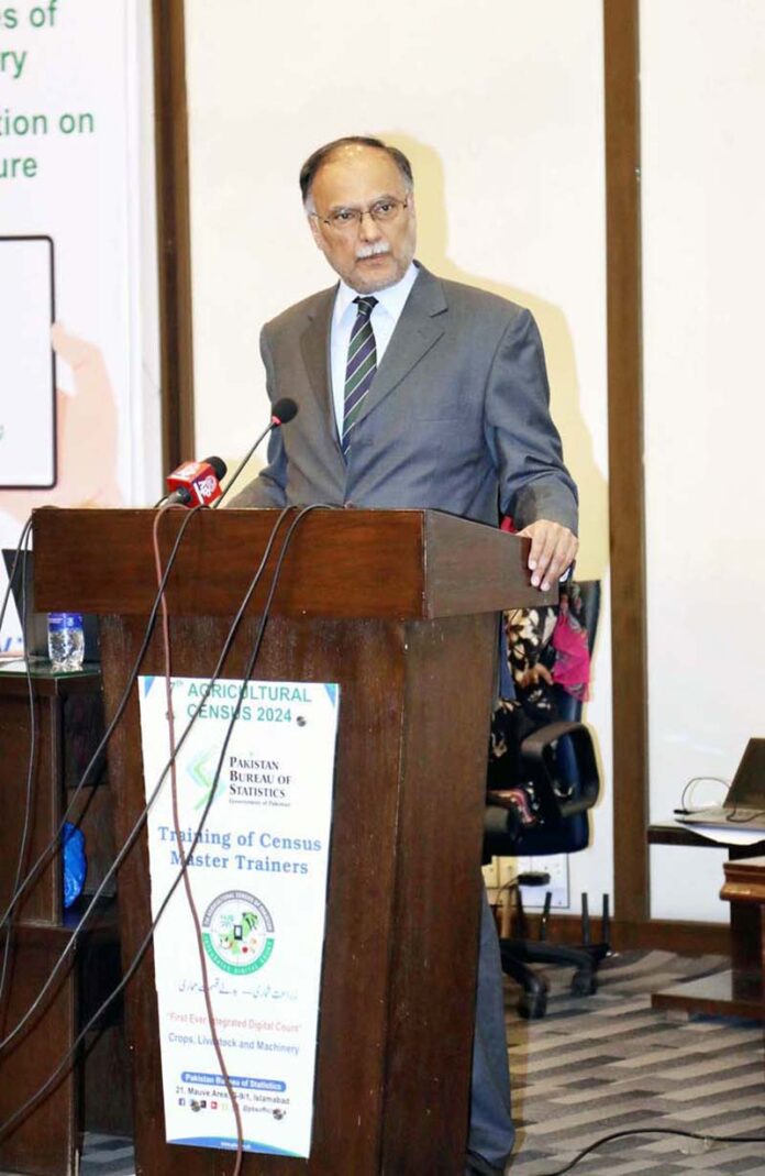 Federal Minister for Planning, Development, and Special Initiatives, Ahsan Iqbal addressing the Seventh Agricultural Census 2024 at a ceremony held by the Pakistan Bureau of Statistics (PBS)