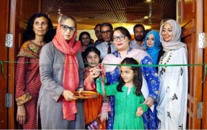 Coordinator to PM on Climate Change and Environmental Coordination, Romina Khurshid Alam inaugurating art exhibition at Pakistan Arts Council.