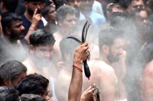 A large number of mourners attending the procession on 10th of Muharram-ul-Haram. Muharram is the mourning month in remembrance of the martyrdom (Shahadat) of Hazrat Imam Hussain (RA), the grandson of the Holy Prophet Mohammad (PBUH).