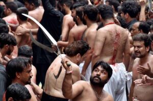 A large number of mourners attending the procession on 10th of Muharram-ul-Haram. Muharram is the mourning month in remembrance of the martyrdom (Shahadat) of Hazrat Imam Hussain (RA), the grandson of the Holy Prophet Mohammad (PBUH).
