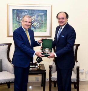 Federal Minister for Finance & Revenue, Senator Muhammad Aurangzeb was called on by Ambassador of Spain to Pakistan, H.E Ms. Jose A. de Ory