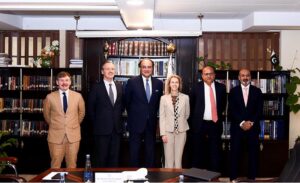 Federal Minister for Finance and Revenue Senator Muhammad Aurangzeb in a meeting with the delegation from British International Investment (BII) Board