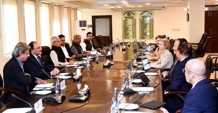 Federal Minister for Finance and Revenue Senator Muhammad Aurangzeb in a meeting with the delegation from British International Investment (BII) Board