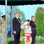 President of Azerbaijan H.E. Ilham Aliyev inspects the guard of honor being presented to him at the Prime Minister House