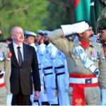 President of Azerbaijan H.E. Ilham Aliyev inspects the guard of honor being presented to him at the Prime Minister House