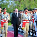 President of Azerbaijan H.E. Ilham Aliyev inspects the guard of honor being presented to him at the Prime Minister House