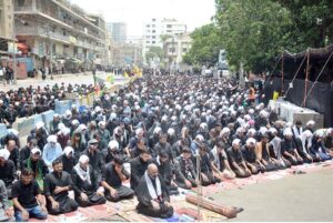 A large number of mourners attending the Ashura procession on 10th of Muharram-ul-Harram at Empress Market, Sadar. Muharram is the mourning month in remembrance of the martyrdom (Shahadat) of Hazrat Imam Hussain (RA), the grandson of the Holy Prophet Mohammad (PBUH).