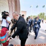 President of Azerbaijan HE Ilham Aliyev laying floral wreath at Pakistan Monument