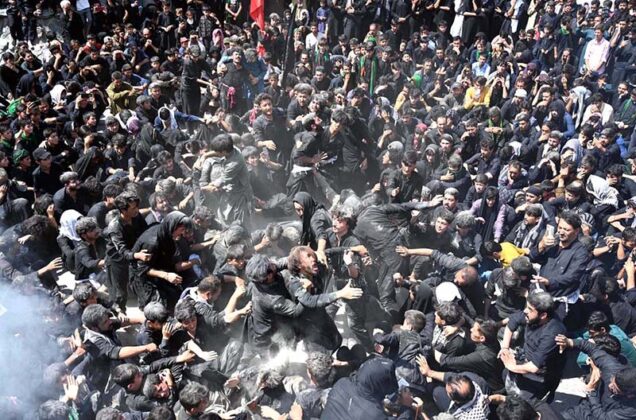 A large number of mourners attending the Ashura procession on 10th of ...