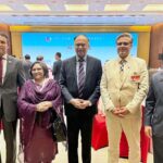 Federal Minister for Planning, Development and Special Initiatives, Prof. Ahsan Iqbal, Ambassador of Pakistan to China H.E. Mr. Khalil Hashmi and Former Ambassador to China Naghmana Hashmi at welcome banquet hosted for dignitaries attending the high-level forum on the Action Plan for Global Development and a Shared Future organised by CIDCA