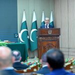 Prime Minister Muhammad Shehbaz Sharif addresses a joint press stakeout along with the president of Azerbaijan H.E. Ilham Aliyev