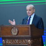 Prime Minister Muhammad Shehbaz Sharif addresses a joint press stakeout along with the president of Azerbaijan H.E. Ilham Aliyev