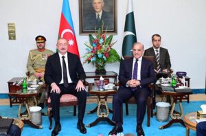 President of Azerbaijan H.E. Ilham Aliyev and Prime Minister of Pakistan H.E Muhammad Shehbaz Sharif meeting