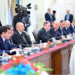 Prime Minister of Pakistan H.E. Muhammad Shehbaz Sharif and President of Azerbaijan H.E. Ilham Aliyev leading their respective delegations during bilateral talks