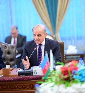 Prime Minister of Pakistan H.E. Muhammad Shehbaz Sharif and President of Azerbaijan H.E. Ilham Aliyev leading their respective delegations during bilateral talks