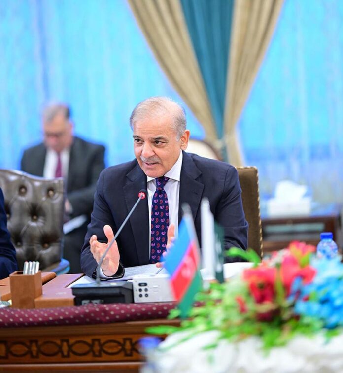 Prime Minister of Pakistan H.E. Muhammad Shehbaz Sharif and President of Azerbaijan H.E. Ilham Aliyev leading their respective delegations during bilateral talks