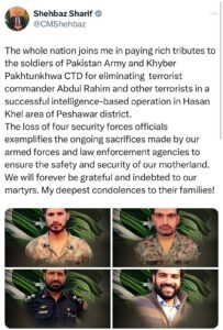PM pays tribute to Shaheed Jawans of Pak Army, KPK CTD