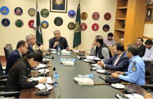 Federal Minister for Interior Mohsin Naqvi chairing a meeting on upgradation of Islamabad police stations.