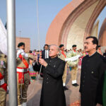 Prime Minister Muhammad Shehbaz Sharif hoists the national flag at the Pakistan Monument on the 78th Independence Day