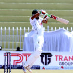 Bangladesh batter Najmul Hossain Shanto in action during the 3rd day of the 1st Test cricket match playing between Pakistan and Bangladesh at Pindi Cricket Stadium