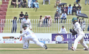 Players in action during the fourth day of the 1st Test Cricket Match playing between Pakistan and Bangladesh at Pindi Cricket Stadium.